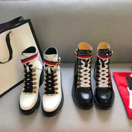 Fashion- Leather Ankle Boot With Blue Red White Stripe Designer Snake Sole Platform Desert Boots Luxury Martin Boots Brands Snow Boots