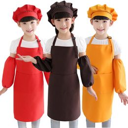 Kids Aprons Pocket Craft Cooking Baking Art Painting Kitchen Dining Children drawing Aprons 15 Colors