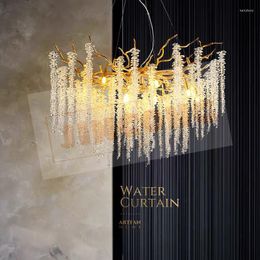 Chandeliers Morden LED Art Strip Crystal Ceiling Branch Living Dining Room Pendant Lamp Villa Hall Hanging Light Lustre Decor