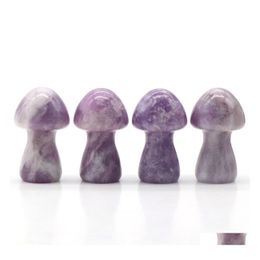 Loose Gemstones 35Mm Lepidolite Gemstone Scpture Decor Carving Mushroom Polished Cute Stones For Home Garden Lawn Yard Decoration Dr Dhduj