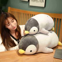 5580Cm Giant Lying Soft Penguin Plush Cushion Fluffy Lazy Sofa Living Room Decoration Beautiful Plush Toys For kids Surprise J220729