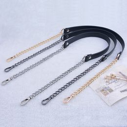 Bag Parts Accessories DIY 50cm160cm Replacement Shoulder Crossbody Strap Black PU Leather Handle with 9mm Gold Silver Gun Metal Chains 221124