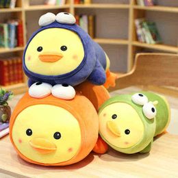 1Pc 4375Cm Filled Down Cotton Lying Duck Cute Yellow Duck Frog Plush Toys For ldren Soft Cushion Beautiful Christmas Gift J220729