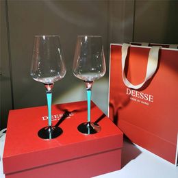 Wine Glasses 2Pcs Crystal Wine Glasses With Blue And Black Red White Handmade Goblet Champagne Cup Copas Vino el Drinkware Daily Use Gift 221124