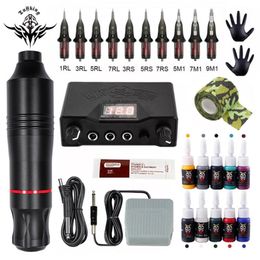 Tattoo Machine Kits Power Supply Rotary Pen With Cartridges Needles Permanent Makeup For Beginners Artist 221123