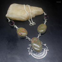 Chains Gemstonefactory Jewellery Big Promotion Single Unique 925 Silver Amethyst Green Unakite Women Links Necklace 46cm 20220064