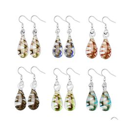 Dangle Chandelier Wholesale 1 Pair Flower Water Drop Lampwork Glass Dangle Earrings Bead Earring Sier Plated Delivery Jewellery Dhvxk