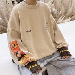 Men's Sweaters Autumn Cotton Hip Hop Men Pullover pull homme Van Gogh Painting Embroidery Knitted Vintage Mens 221124