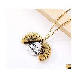 Pendant Necklaces You Are My Sunshine Sunflower Necklaces For Women Rose Gold Sier Colour Long Chain Sun Flower Female Pendant Neckla Dhagr