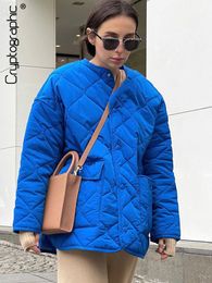 Womens Down Parkas Cryptographic Winter Blue Oversize Puffer Jackets for Women Casual Fashion Warm Cotton Button Quilted Coat and Jacket Loose 221124