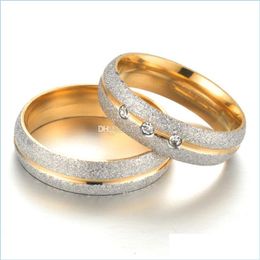 Cluster Rings Gold Dl Polish Stainless Steel Ring Diamond Couple Engagement Wedding Rings Men Womens Fashion Jewelry Drop Delivery Dhzea