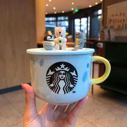 Starbuck Sea Animal Mug Yellow Handle Ceramic Water Cup Summer Sea Lion Cartoon Cup with Cover 414ml OM5J