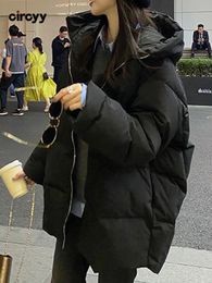Womens Down Parkas Winter Puffer Jacket Women Plaid Coat Oversize Thicken Warm Black Hooded Korean Fashion Outerwear Padded Cotton 221124