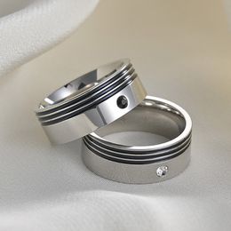 Couple Ring Band Stainless Steel Dripping Oil Enamel Inlaid Zircon Wedding Rings for Men Women Fashion Jewellery Valentine's Gift