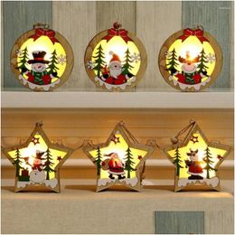 Christmas Decorations Christmas Decorations 1Pcs Decoration Wooden Luminous Pendant Tree Ornament Hanging For Childrens Gifts Drop D Dhgz0