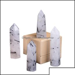 Arts And Crafts Arts And Crafts Gifts Home Garden Natural Black Hair Crystal Pillar Quartz Point Obelisk Wand Healing Crystals Ink P Dhirj