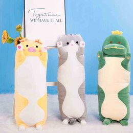 Creative Soft Kawaii Long Cat Dinosaur Doll Stuffed Animals Lazy Sleeping Pillow Toys For Girl Cute Hug Kids Xmas Gifts J220729