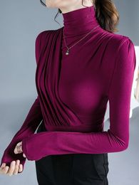 Women's TShirt Solid Elegant Long Sleeve Womens Top Quality Tshirt Casual Black Fashion Top T Shirt Ladies Fashion European Tee Shirt 221124