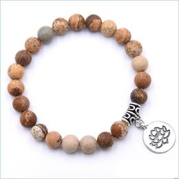 Beaded Natural Stone Lotus Pendant Men And Women Elastic Bracelet Essential Oil Diffusion Yoga Cure Drop Delivery Jewellery Bra Dhgarden Dhwv8