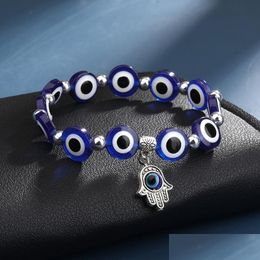 Beaded Lucky Fatima Hamsa Hand Evil Blue Eye Strand Charm Bracelets Bangles Beads Turkish Pseras For Women Jewellery Wholesale Drop Del Dhvde