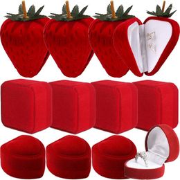 Jewellery Pouches 1PCS Ring Storage Case Velvet Strawberry Shape Box Heart Flocking Gift Protector