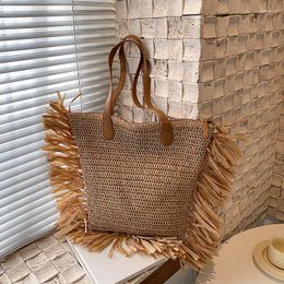 Evening Bags Tassel Straw Shoulder Bag Women Large Capacity HandBag Holiday Seaside Beach Casual Shopper Tote Purse Rattan Bolsa