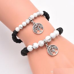 Beaded Pendant Bracelet Men And Women Volcanic Stone White Pine Personality Tree Of Life Meaning Wrist Jewelry Drop Delivery Bracelet Dhspr