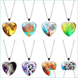 Pendant Necklaces Glass Cabochon Tree Of Life Necklace Sier Chain Heart Pendant Necklaces Women Girl Children Fashion Jewelry Gift D Dh98V