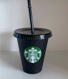 Starbucks Mermaid Goddess 16oz/473ml Plastic Mugs Tumbler Reusable Black Drinking Flat Bottom Pillar Shape Lid Straw Cups Bardian 50pcs Free 7A99