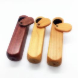 Natural Wooden Pipe Portable Rotate Dry Herb Tobacco Cover Filter Mini Smoking Handpipes Straight Rod Innovative Cigarette Holder Wood Tube