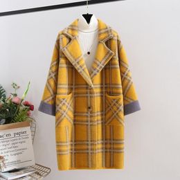 Women's Wool Blends Loosefitting Mink Fleece Midlength Coat 221123