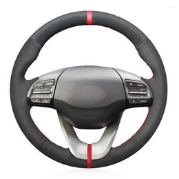 Steering Wheel Covers Black Suede Red Marker Hand-stitched Car Cover For Veloster 2022 I30 2022-2022 Elantra