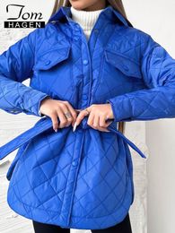Womens Down Parkas Winter Jacket Oversized Blue Parka Outwear Long Warm Loose Casual Coat Vintage Quilted for Women with Belt 221124