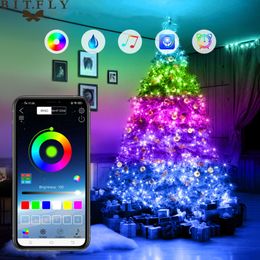 Christmas Decorations 51020M LED Bluetooth String Light Tree Decoration Remote Control USB Wedding Navidad Garland Curtain Lamp Fairy Home 221123