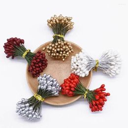 Decorative Flowers Artificial Berries Gold Silver Cherry Stamen Mini Fake DIY Wreath Wedding Party Decor Supplies