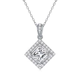 Sterling Pendant with Centre Moissanite Square Princess Cut Moissanites Stone S925 Silver Necklace Chain