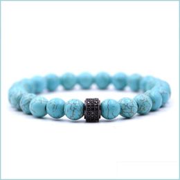 Beaded 10Pc/Set Wholesale Fashion Jewellery Turquoise Howlite Matte Beads Bracelet 8Mm For Men Women Handmade Drop Delivery Bra Dhgarden Dhgmh