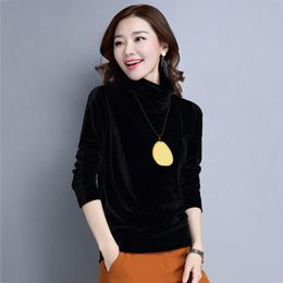 Women's TShirt Women Autumn Winter Velvet Blouse Top Long Sleeve Turtleneck Slim Base Tshirt 221124