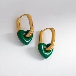 Hoop Earrings AENSOA Vintage Multicolor Heart Pendant For Women White Green Enamel Love Minimalist Jewelry 2022