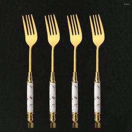 Dinnerware Sets 4Pcs/Set White Gold Dessert Fork Set Mirror Stainless Steel Colourful Tableware Cutlery Home Party Kitchen