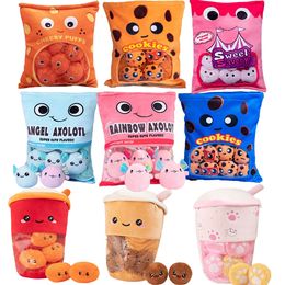 Other Event Party Supplies 9pcs Cute Cheesy Puffs Plush Toy Sounding Axolotl Stuffed Soft A Bag Of Snake Puff Pillow Boba Milk Tea Kids Toys Gift For Child 221124