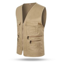 Men's Vests Multi-Pocket Vest Jacket Casual Plus Size Slim Fit Outerwear Sleeveless Zipper Male Clothes Cotton Waistcoat 221124