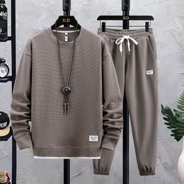 Mens Tracksuits Spring Autumn Two Piece Set Linen Fabric Casual Sweatshirt and Sweatpants Sports Suit Fashion Tracksuit 221124