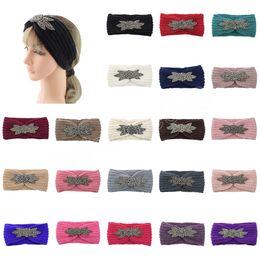 Vintage Wide Knitted Headband Women New Clear Crystal Flower Twist Crochet Hair Band Head Wrap Rhinestone Ear Warmer Accessories