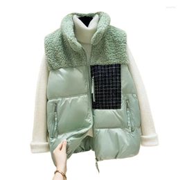 Women's Vests Down Cotton Vest 2022 Women's Winter Style Stitching Lamb Hair Loose Ccontrast Colour All-Match Coat