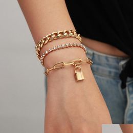 Charm Bracelets Hip Hop Gold Chains Lock Charm Bracelet Diamond Stackable Bracelets For Women Fashion Jewelry Gift Drop Delivery Dhhab