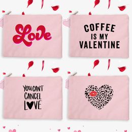 Cosmetic Bags Coffee Is My Valentine Women Bag Makeup Pouch Lipstick Organizer Travel Handbags Leopard Heart Valentine's Day Gifts