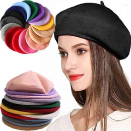 Berets Plain Beret Cap Beanie Hat French Style Women Girls Wool Warm Winter Femme Hats Caps Street Fashion