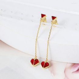 Stud Earrings European And American Jewellery Wholesale Sweet Shining Red Zircon Colour Matching Love Triangle Long