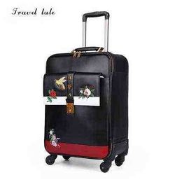 Travel tale high quality fashion embroidery size PU Rolling Luggage Spinner brand Suitcase J220707